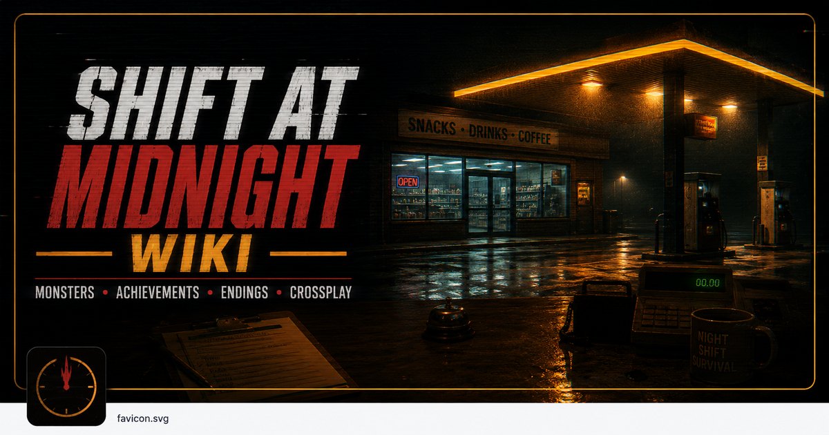 Shift At Midnight — a roadside gas station lit against the dark, seen from the forecourt